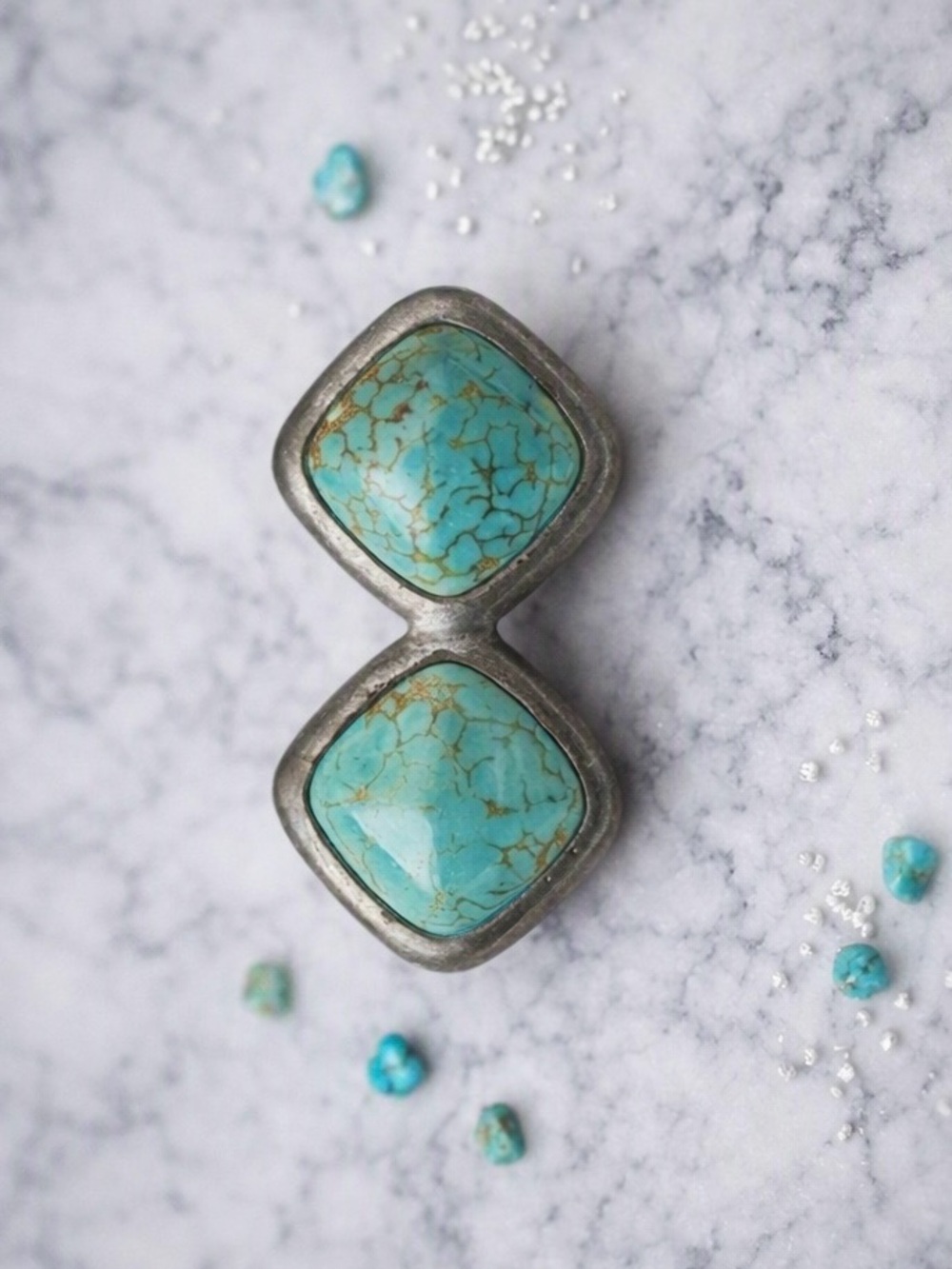 1950s Danish Pewter & Turquoise Brooch by Jørgen Jensen